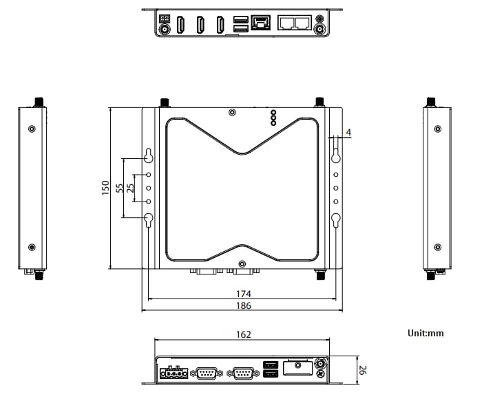 Mechanical Drawing - NexAIoT NISE 53 Fanless System